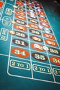 Green felt roulette table with chips played Royalty Free Stock Photo