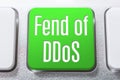 Green Fend Of DDoS Button On A White Keyboard, Cyber Protection Concept