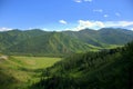 Green fertile valley surrounded by high hills. Altai, Siberia, Russia. Landscape