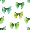 Green festive bows colored watercolor seamless pattern