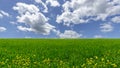 Green field with blue sky and clouds in spring time minimalism landscape ,Environment Infinity Concept Royalty Free Stock Photo