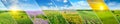 Green field and blue sky with light clouds. Collage.Wide photo Royalty Free Stock Photo