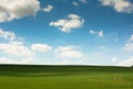 Green field with blue sky