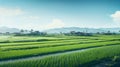 Green field, countryside, mountains in the background. Generative AI Royalty Free Stock Photo