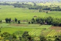 Green field with farm houses