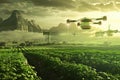 Green Field With Flying Objects