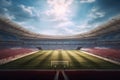 green field in soccer stadium. ready for game in the midfield Generative AI Royalty Free Stock Photo