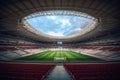 green field in soccer stadium. ready for game in the midfield Generative AI Royalty Free Stock Photo
