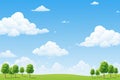 Green Field With Trees and Clouds Royalty Free Stock Photo