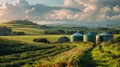 Green Field With Two Silos Royalty Free Stock Photo