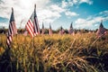 Green Field of veterans day american flags waving in the breeze. Generative ai Royalty Free Stock Photo
