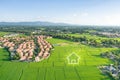 Green fields and dream house in aerial view Royalty Free Stock Photo