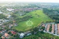 Green fields and dream house in aerial view Royalty Free Stock Photo