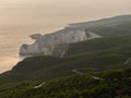 Green fields and forest in Zakynthos, Greece. Sunset green trees and sea view on a greek island..Mediterranean sunset from the Royalty Free Stock Photo