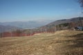 Green fields. ski slopes seen in summer to careggine. paved and green path without snow, dry and arid land in Tuscany