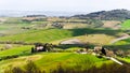 Green fields springtime landscape panoramic view, Tuscany