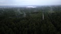 Green fields with summer trees. Clip.Bird 's - eye view of huge forest trees and fields with grass and blue sky . Royalty Free Stock Photo