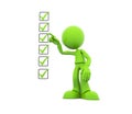 Green figure marks tasks on checklist for project completion Royalty Free Stock Photo
