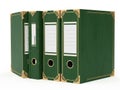 Green file binders stacked together isolated on white background Royalty Free Stock Photo