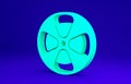 Green Film reel icon isolated on blue background. Minimalism concept. 3d illustration 3D render