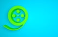Green Film reel icon isolated on blue background. Minimalism concept. 3D render illustration