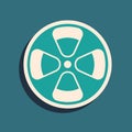 Green Film reel icon isolated on green background. Long shadow style. Vector