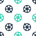 Green Film reel icon isolated seamless pattern on white background. Vector