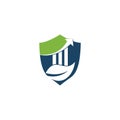 Green finance leaf shield shape concept logo template