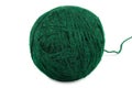 Green fine wool ball thread isolated clew macro Royalty Free Stock Photo