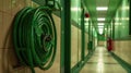 The green fire hose equipment.AI generated image Royalty Free Stock Photo