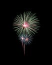 Green fireworks exploding on black sky Royalty Free Stock Photo