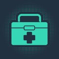 Green First aid kit icon isolated on blue background. Medical box with cross. Medical equipment for emergency Royalty Free Stock Photo