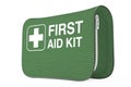 Green First Aid Kit Soft Bag with White Cross. 3d Rendering