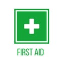 Green First Aid sign in square. flat icon for apps, website, labels, signs, stickers. Vector illustration isolated on white