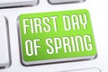 Green First Day Of Spring Button On A White Keyboard Royalty Free Stock Photo