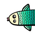 Green fish with gradient skin hand drawn illustration minimalism style