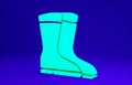 Green Fishing boots icon isolated on blue background. Waterproof rubber boot. Gumboots for rainy weather, fishing