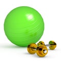 Green fitness ball on white