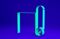 Green Fitness mat roll icon isolated on blue background. Yoga mat rolled. Sport equipment. Minimalism concept. 3d