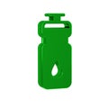 Green Fitness shaker icon isolated on transparent background. Sports shaker bottle with lid for water and protein