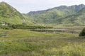 Green fjord rear side landscape, near Stamsund, Lofoten, Norway Royalty Free Stock Photo