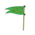 Green flag with yellow inscription back to school, hand drawn doodle, sketch, vector