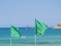Green flags on coastal background Royalty Free Stock Photo
