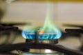 Green flame from a kitchen gas stove Royalty Free Stock Photo