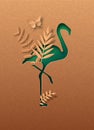 Green paper cut flamingo bird nature concept Royalty Free Stock Photo