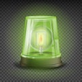 Green Flasher Siren Vector. Realistic Object. Light Effect. Rotation Beacon. Warning And Emergency Flashing Siren Royalty Free Stock Photo