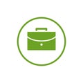 Green flat icon of brief case in circle. Document folder isolated on white. Vector illustration.