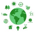Green flat icon set related to renewable energy. Energy sources. Vector icons Royalty Free Stock Photo