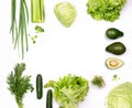 Green flat lay organic concept on white background and empty sp Royalty Free Stock Photo