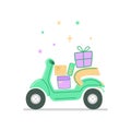 Green flat scooter and gifts
